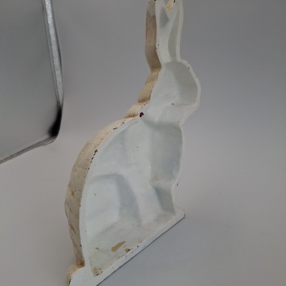 Shabby Chic White Bunny Rabbit Doorstop Cast Iron Metal Farmhouse Statue VTG - Picture 7 of 12